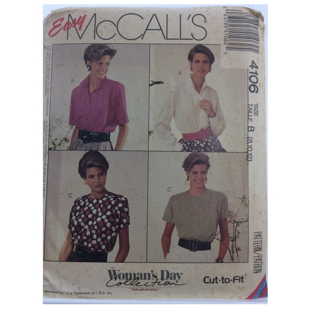 1989 Easy McCalls 4106 VTG Sewing Pattern Womens Blouse Size B 8 10 12 Cut